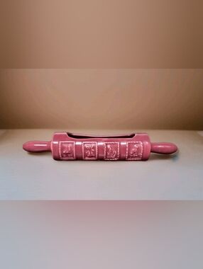 Vintage Pottery Deep Red Rolling Pin Planter!